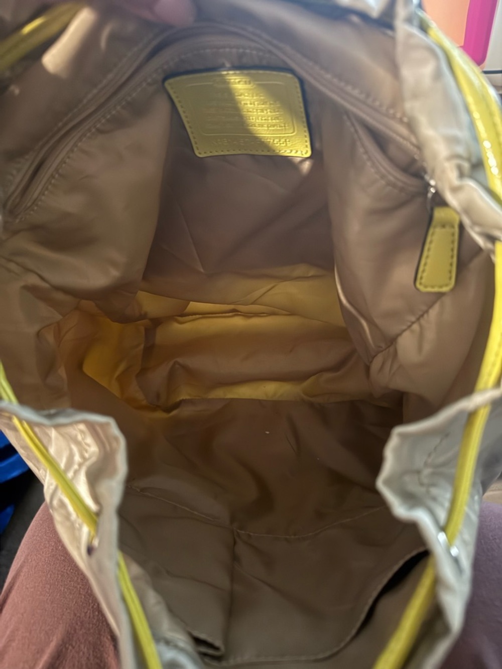 Coach Silver and Yellow Signature Drawstring Tote - Picture 3 of 5